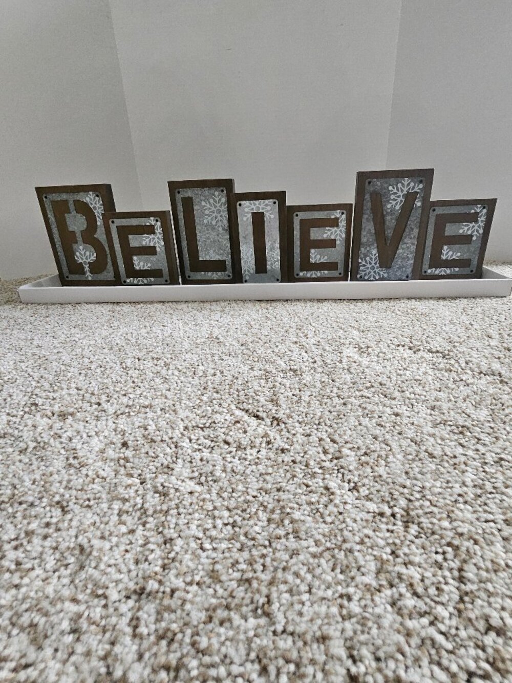 Rustic "Believe" Wooden Block Letters With Galvanized Metal Letter Cutouts